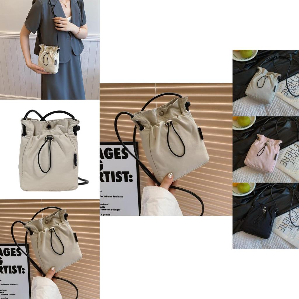 Stylish Korean Canvas Bucket Bag For Women In Black Beige And Pink With Soft Structure
