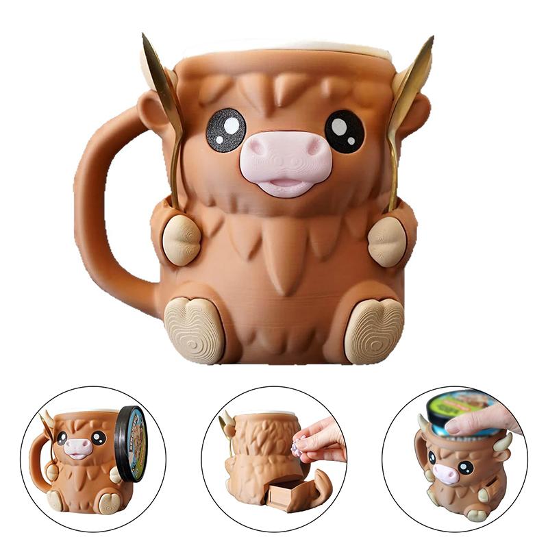 

Держатель для пинты мороженого «Хайлендская корова», Чехол-рукав для пинты мороженого с 2 ложками и ручкой