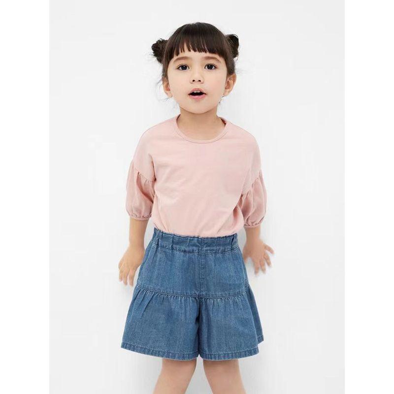 Three-Quarter Sleeve Pure Cotton T-Shirt Girl Drop Shoulder Lantern Sleeve Children's Clothing Spring and Summer New Arrival Women's Half Sleeve Tops