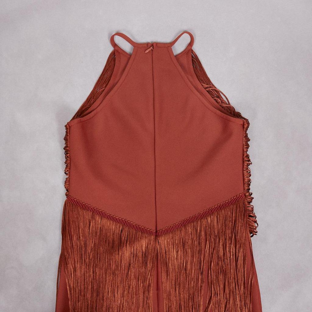 Women's Tassel Sleeveless Waist-Cinching Bandage Evening Gown
