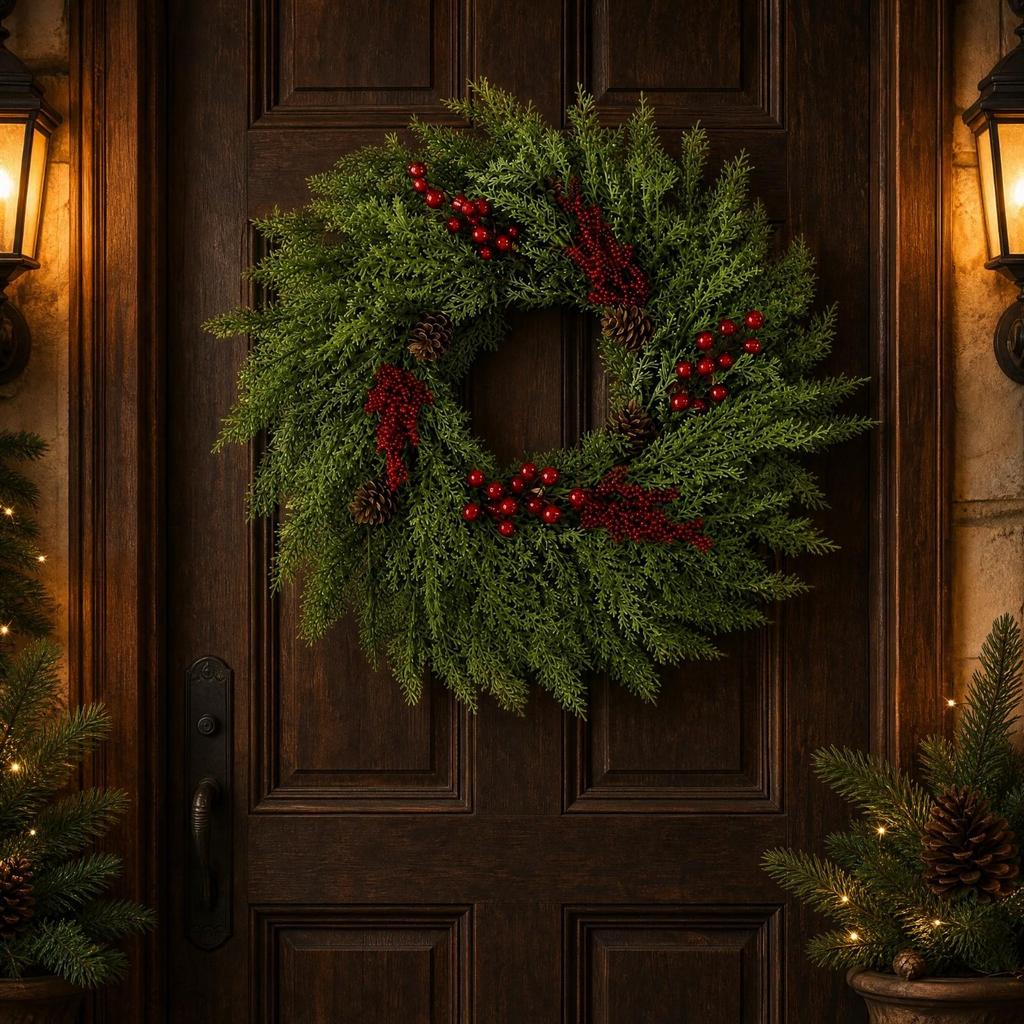 Entry Door Christmas Wreath with Red Berries Indoor Outdoor Holiday Decor Full