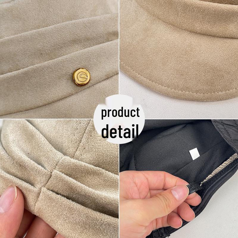 Women's Ruched Suede Flat Top Equestrian Hat - Warm Autumn/Winter Newsboy Cap with Face-Slimming Duckbill Design