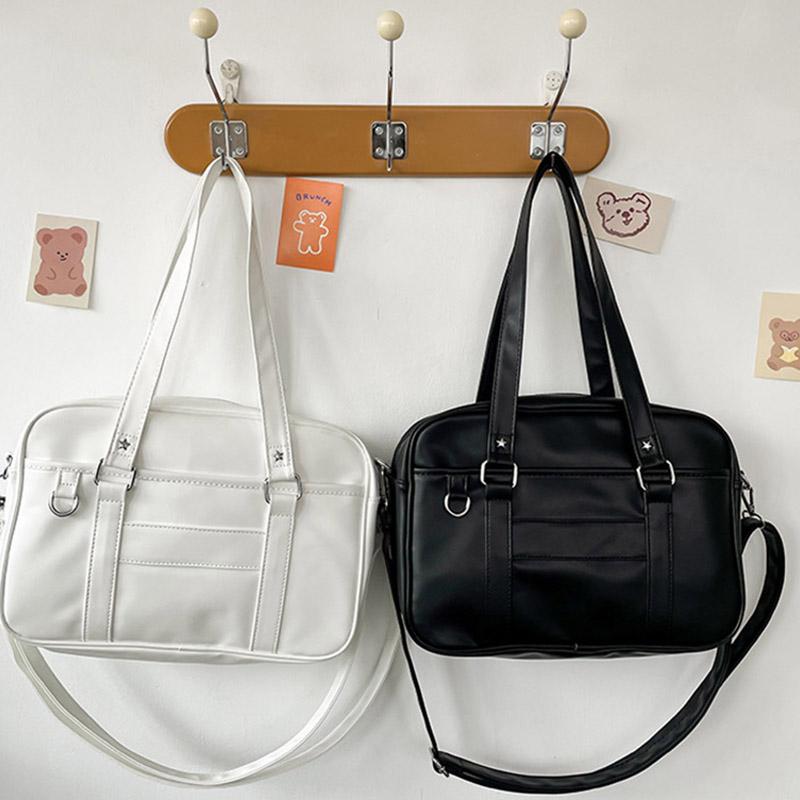 SCIONE Japansk College Vind JK Uniform Veske PU Vanntett Håndveske Stor kapasitet Crossbody Veske Studentklasse Pendlerveske Ensfarget Skulderveske