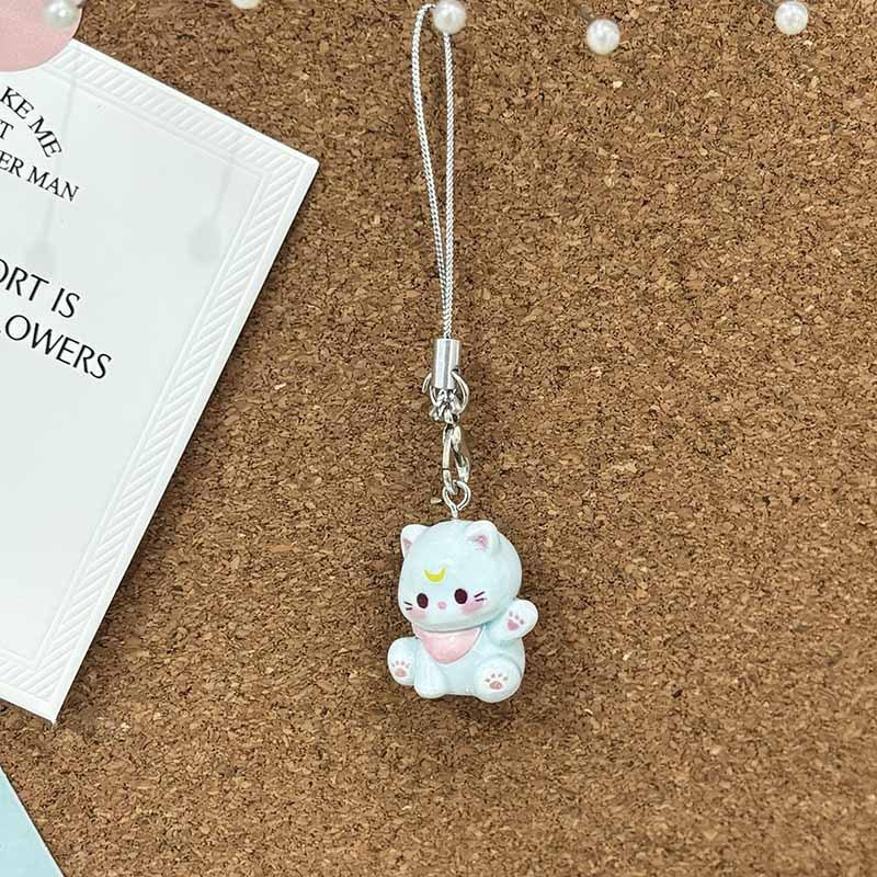 New Cartoon Kitten Mobile Phone Chain  Cute Resin Keychain  Girl Student Bag Pendant  Couple and Best Friend Gift
