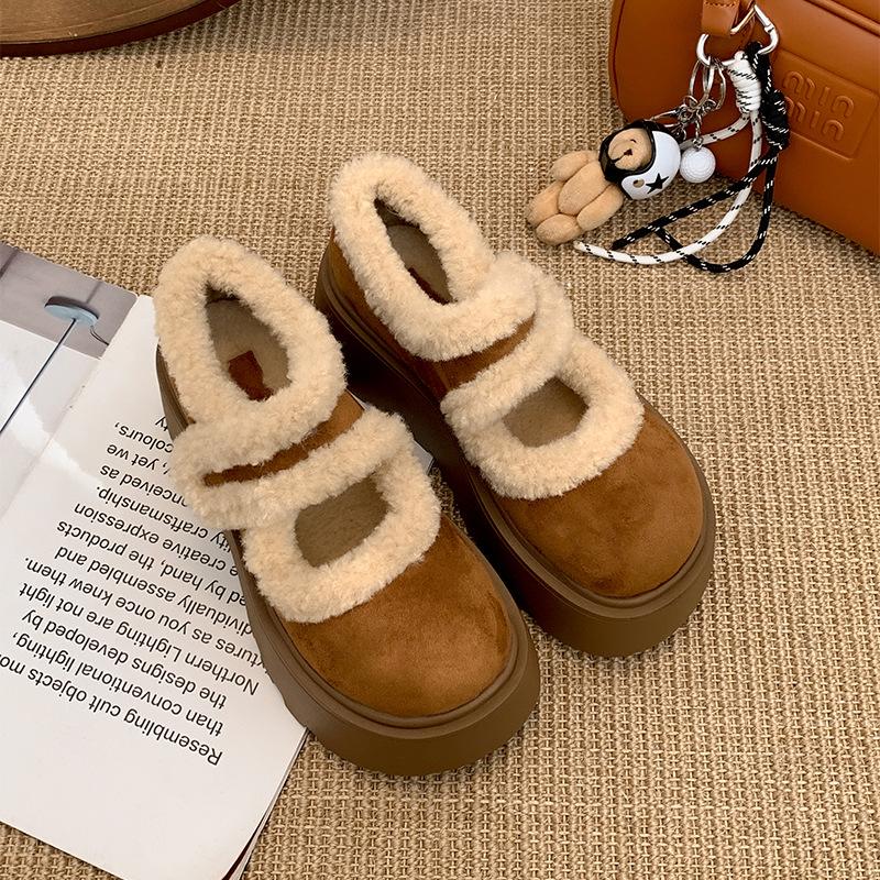 

Small man keeps warm Mary Jane super thick-soled fluffy shoes for women s autumn and winter wear 2025 new velvet thickened cotton shoes 39 малиновий