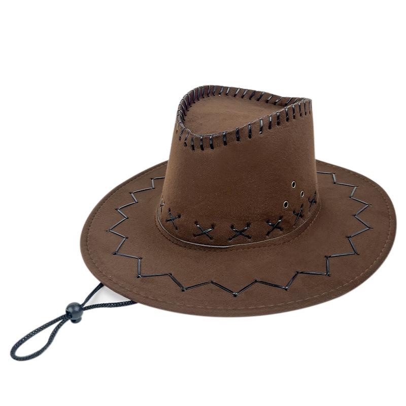 New Windproof Rope Western Cowboy Hat Men Outdoor Sun Protection Sun Protection Large Brim Knight Hat Retro Jazz Hat