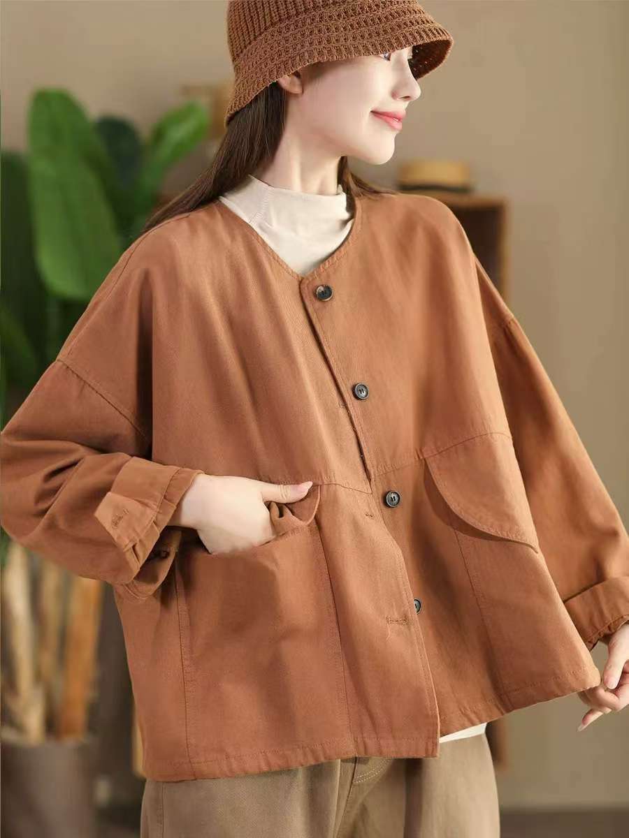 

Johnature Женское осеннее нишевое винтажное модное свободное однобортное пальто однотонное повседневное пальто с длинными рукавами One Size оранжевый