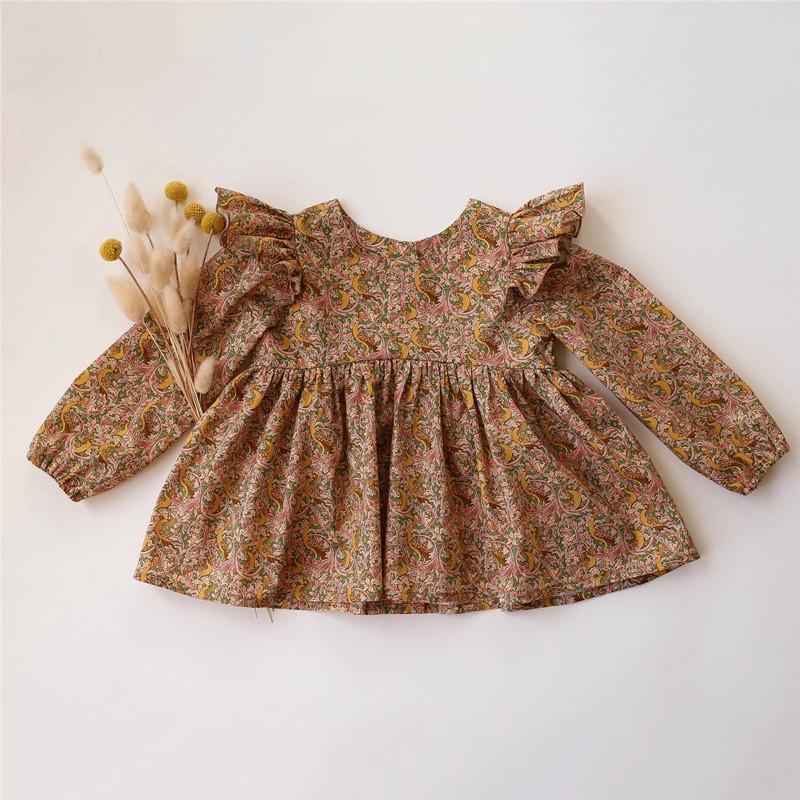 

0-3 роки Вінтажна сорочка Одяг для малюків з круглим вирізом і довгими рукавами Весняний одяг для дівчаток 100