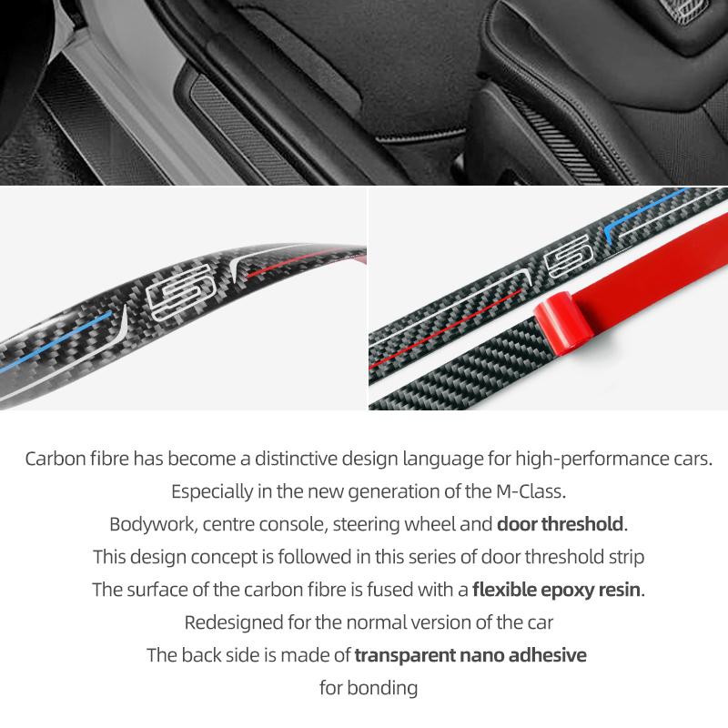 For BMW F10 F18 Series 5 Carbon Fiber Car Door Sills Anti-Scuff Stickers Threshold Trim Strips Welcome Pedal Protect Accessories Ydbn48