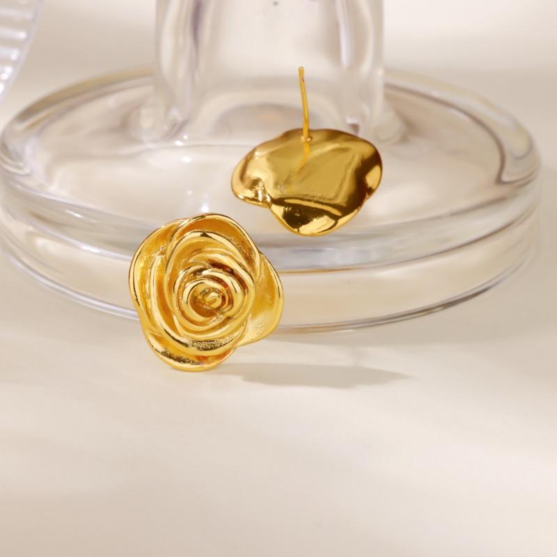 High-end small fragrance pleated three-dimensional rose flower metal stud earrings femininity versatile earrings new