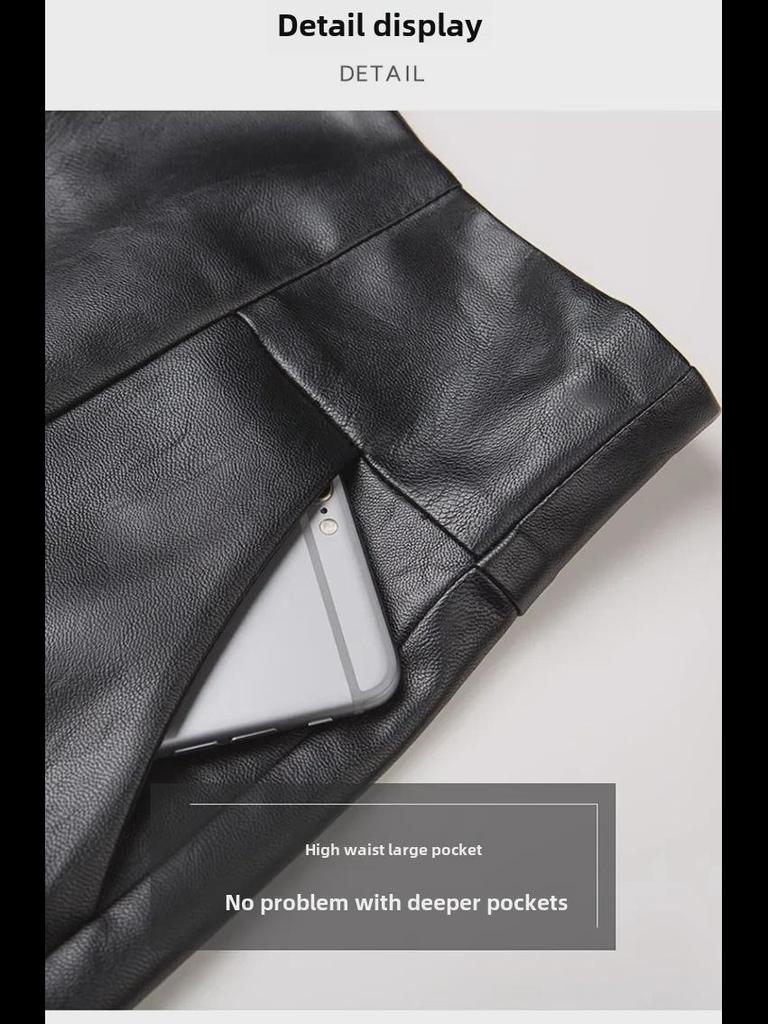 Schlanke PU-Ledershorts mit hoher Taille für Damen - Koreanische A-Linien-Stiefelhose mit weitem Bein im Herbst/Winter 2025