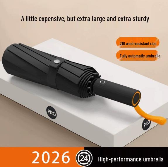 Fully Automatic Windproof Three-Fold Umbrella with Reinforced Structure and Black Sun Protection Coating, Customizable Logo Available.