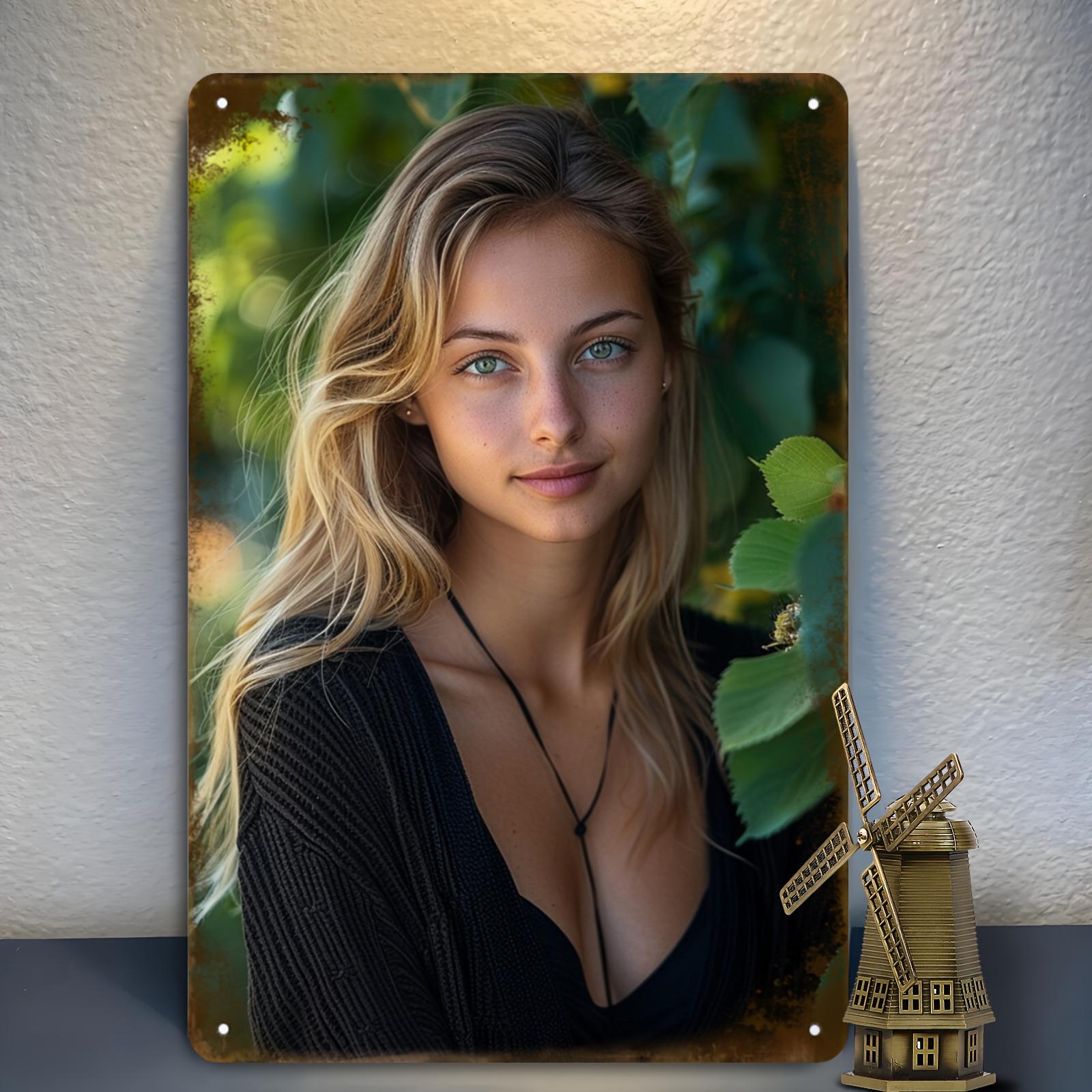 

Retro Metal Wall Art for Women x Inch Vintage Tin Sign with Female Model Bar Cave Club Decor Unframed D Flat Gift 20x30cm