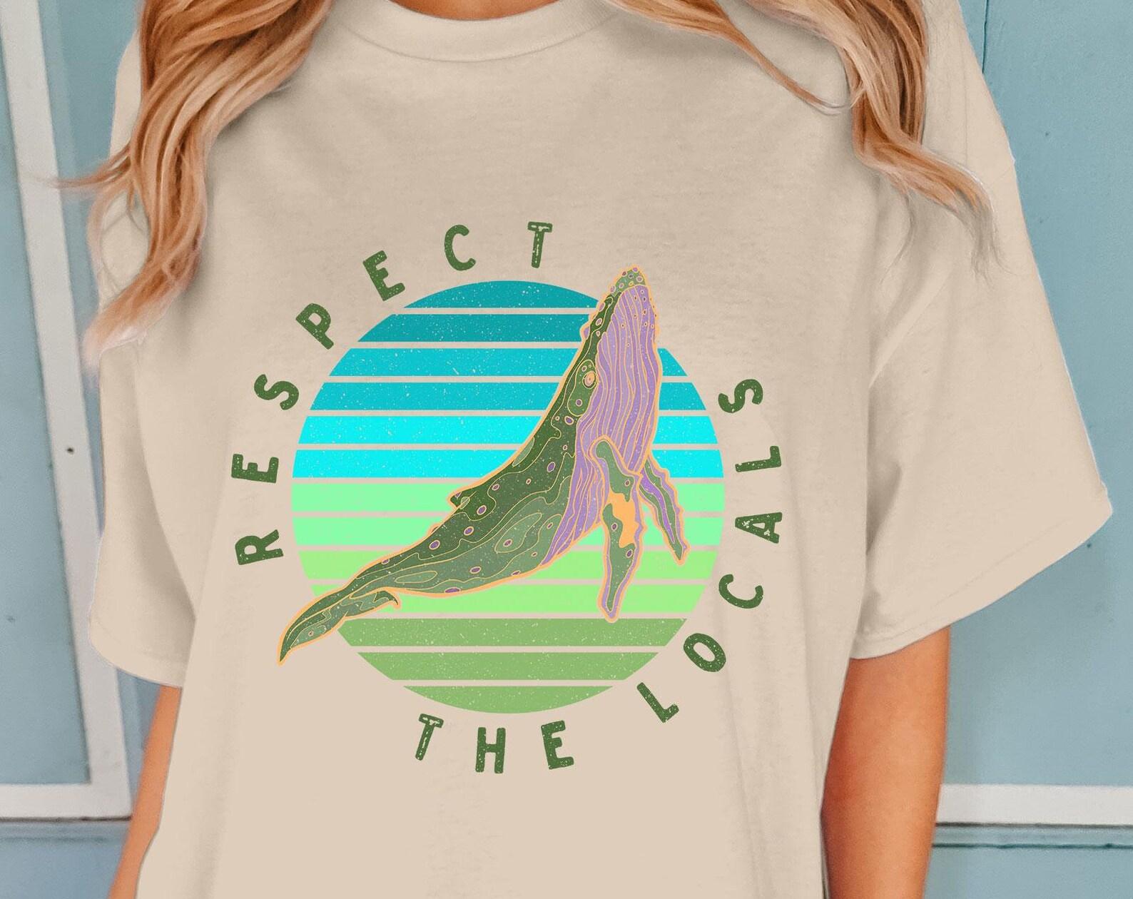 Respect The Locals Humpback Whale Retro Sunset T-Shirt L