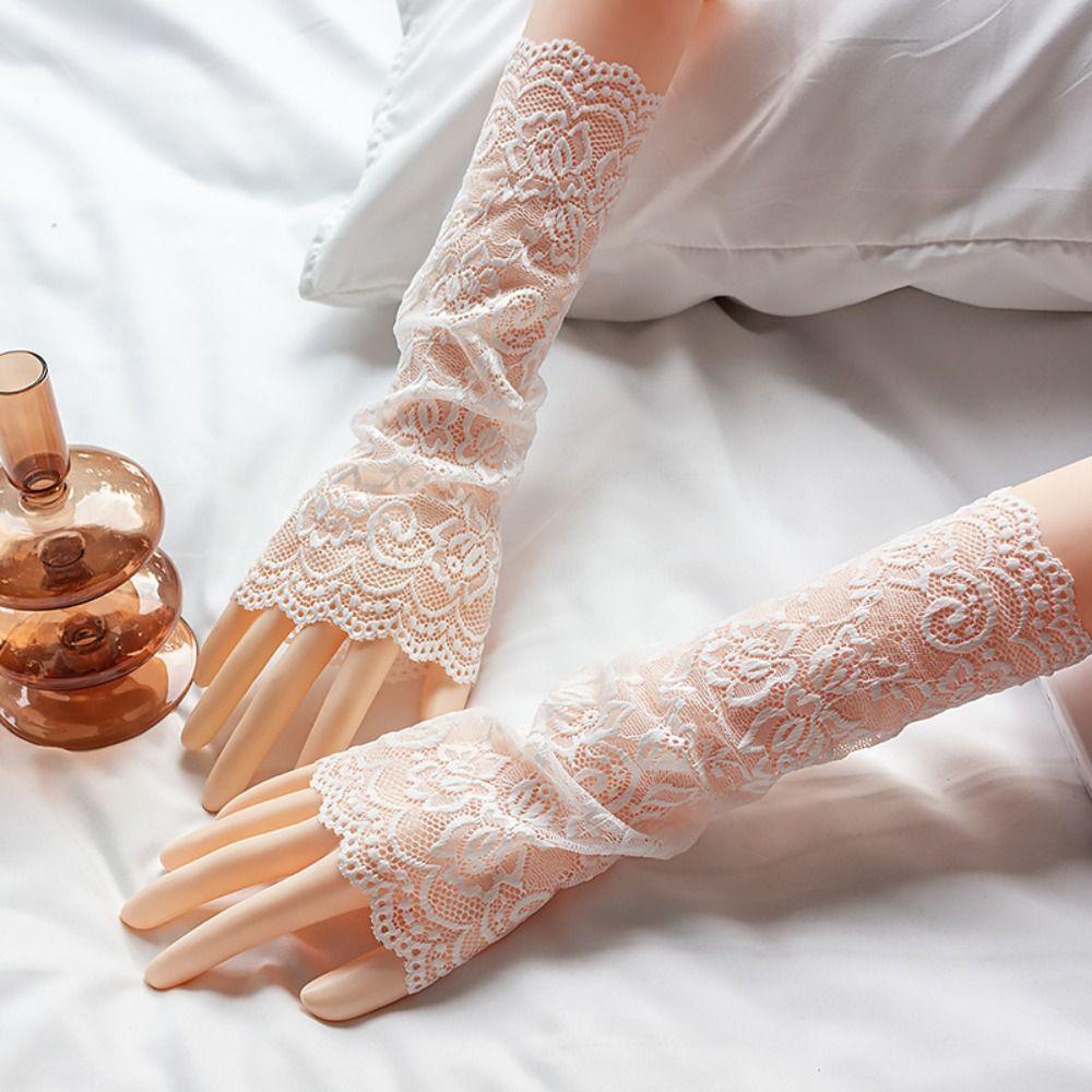 Portable Sunscreen Floral Sleeveless Lace Long Women's Arm Cover Breathable Driving Gloves