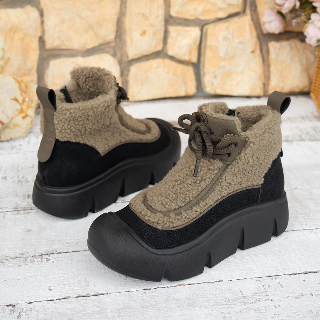 Fleece Thickened Snow Boots Retro Winter New Thick-soled Warm Side Zipper Cotton Shoes