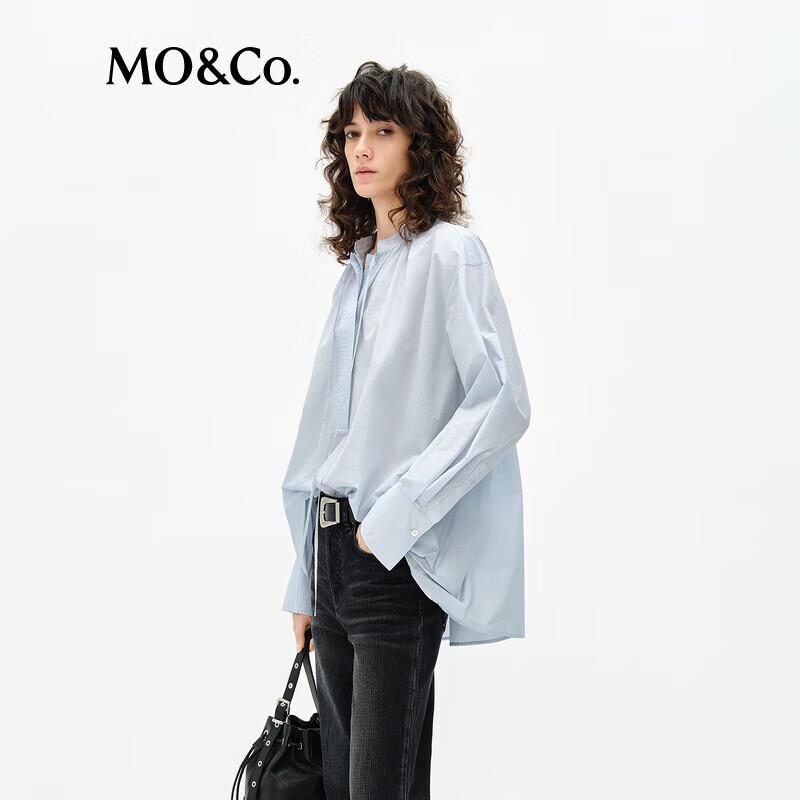 MO&Co. Stand Collar Pleated Dropped Shoulder Shirt