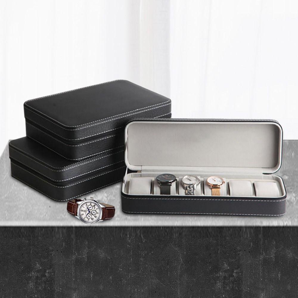 Dust-proof PU Leather Watch Box 6/10/12 Bit Watch Storage Box Zipper Watch Box  Men Women Use