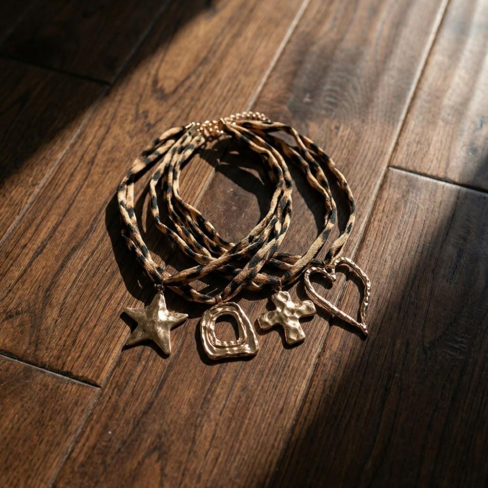 Charm Starfish Pendant Necklace Exaggerated Leopard Cloth Strip Necklace Collarbone Chain