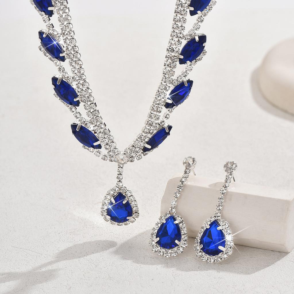 Jewelry, Luxury Sparkling Diamond Super Beauty Necklace Earrings Jewelry Two-Piece Set
