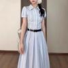 French Temperament Blue High-end Sense Super Good-looking and Thin Summer New Shirt Skirt