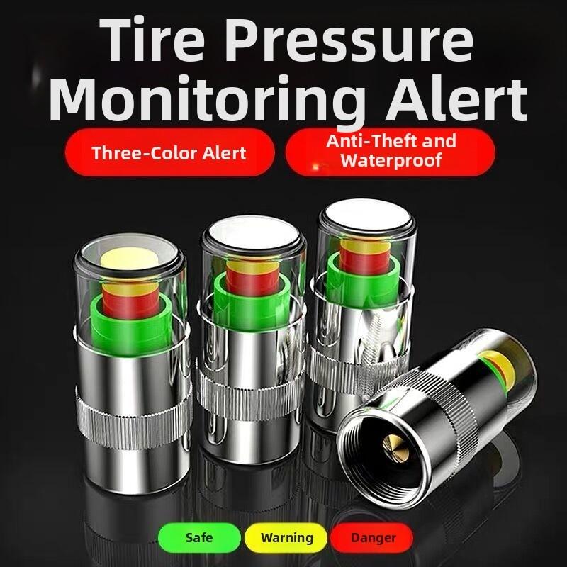 Car Tire Pressure Covers 4 Pcs with Color Coded Display Valve Stem Covers for 24 BAR Monitoring Fits Most Vehicle Tires