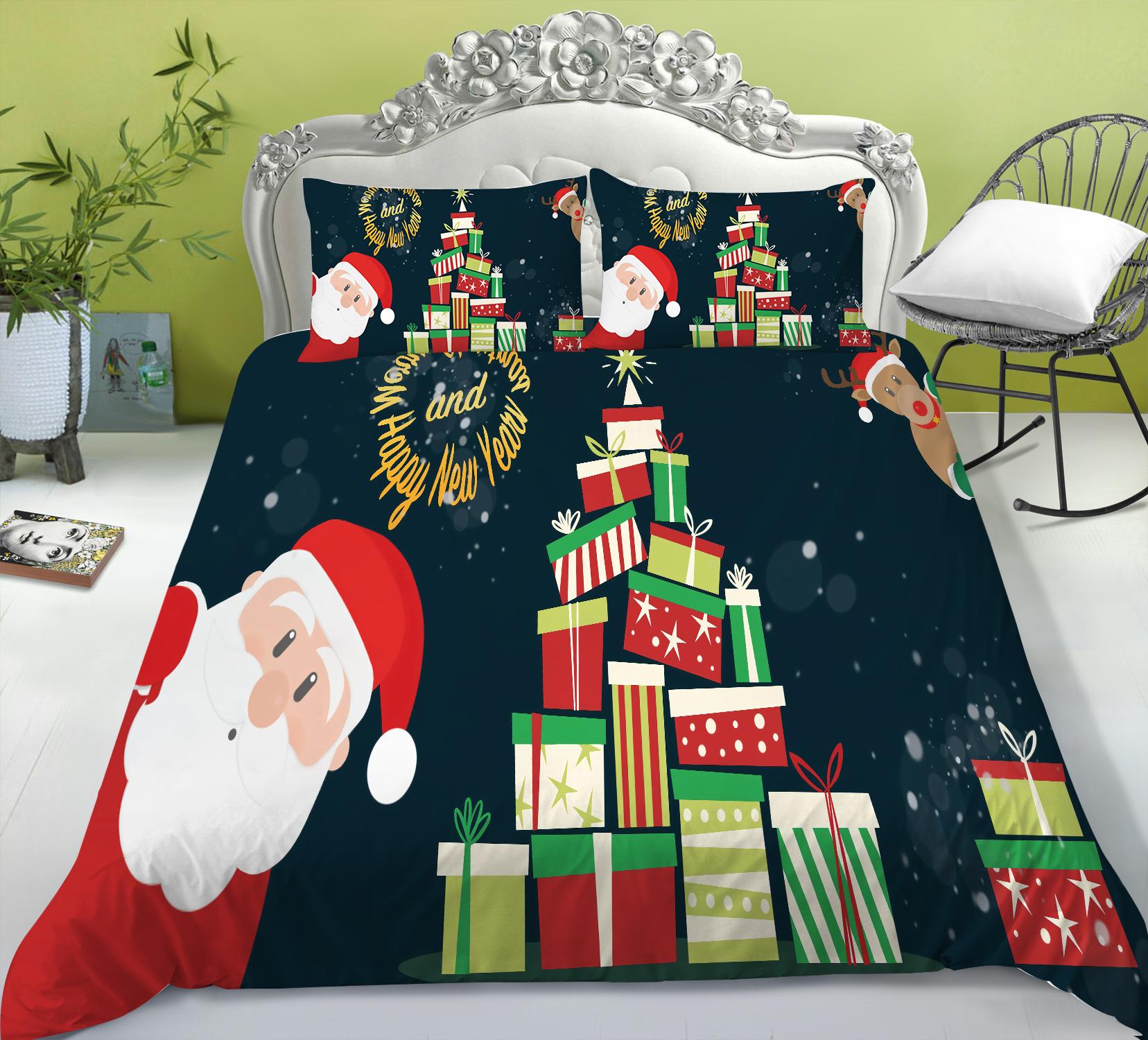 

Рождественский комплект постельного белья, одеяло и наволочка, полноразмерная двуспальная кровать Queen King, праздничный подарок, домашнее постельное белье EU Single 135x200cm