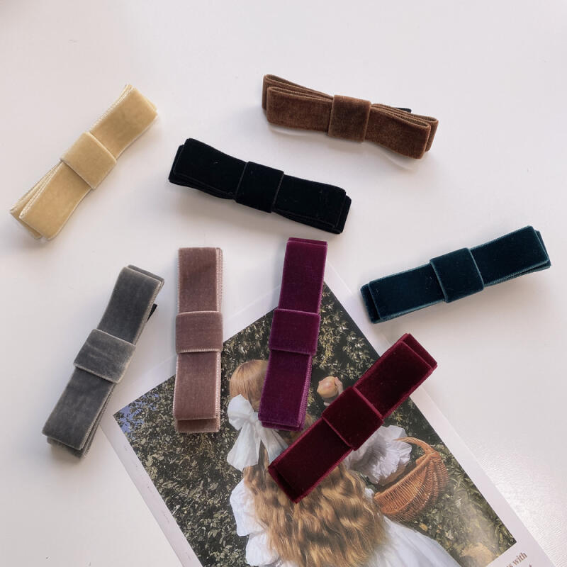 Mini Ribbon Velvet Hair Clip Side Hair Pin Point Pin Burgundy