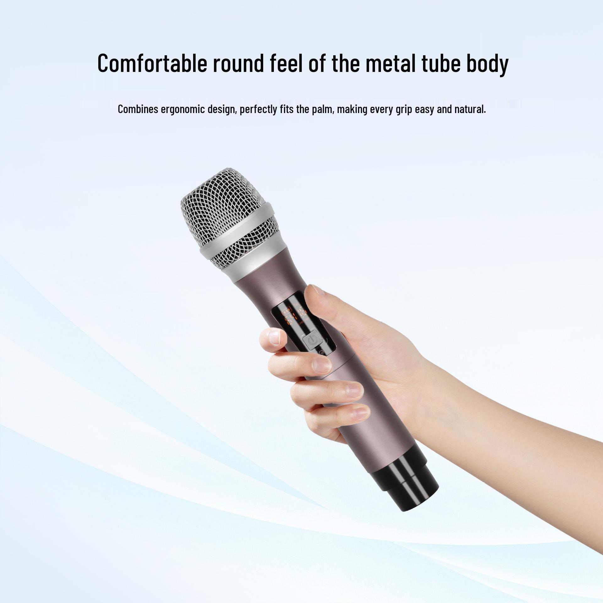 

Rechargeable UHF Professional Dual Wireless Handheld Microphone for Home KTV, Stage, and Live Streaming.