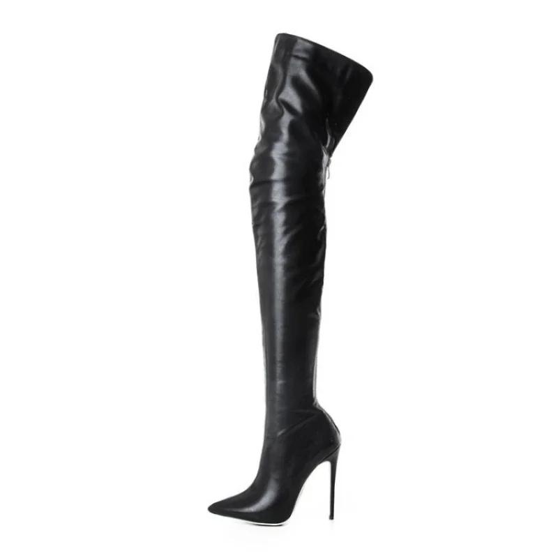 Women's Boots Platform Boots Autumn Black High Heels Boots New Sexy Over Knee Boot Pointed Zip Party Shoes Plus Size Women Shoes
