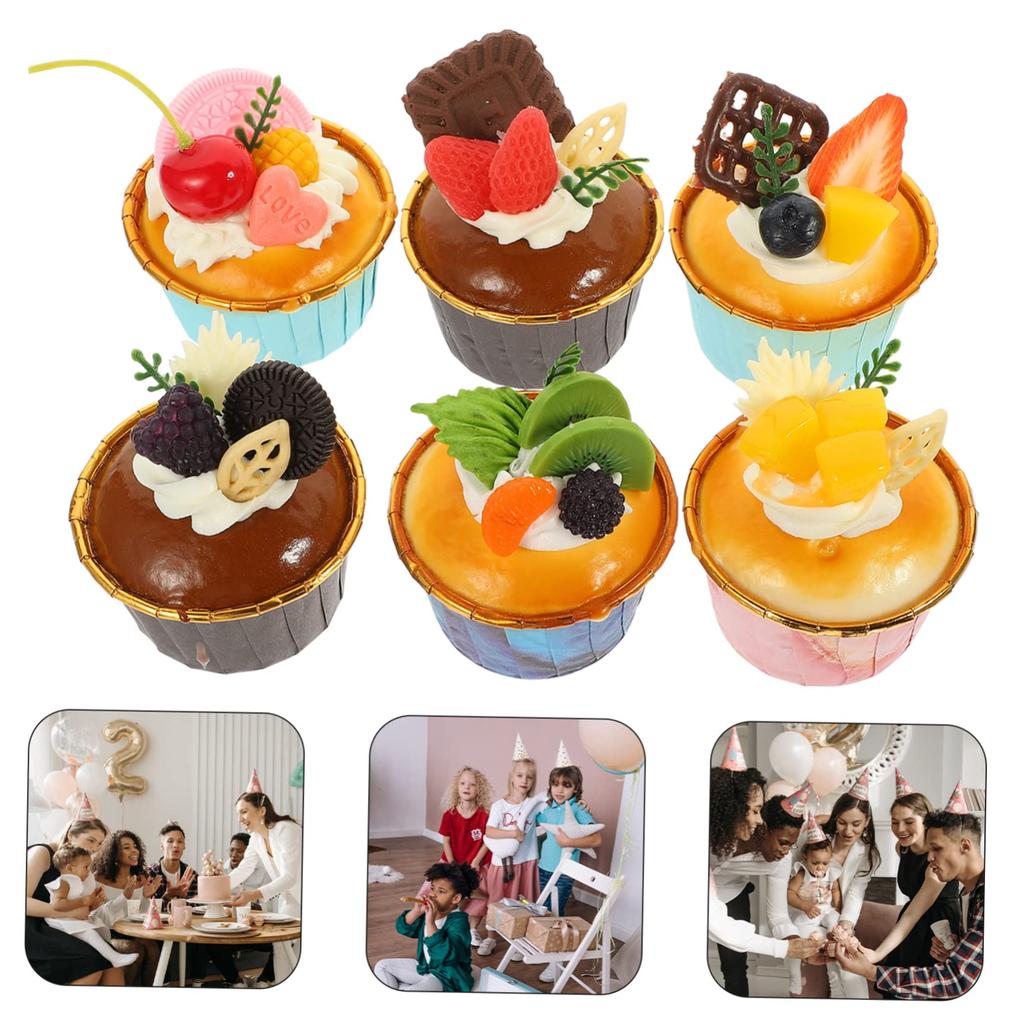 WINOMO 6 Pieces Simulation Food Cupcake Model Food Sample Cupcake Model Sample Food Model Bread Western Food Simulation