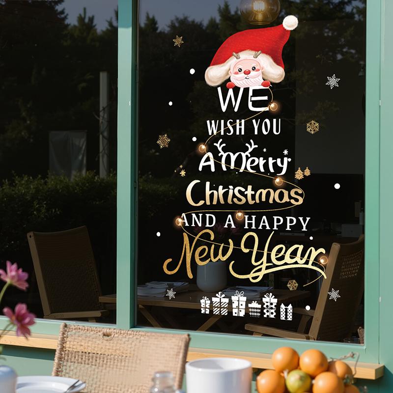 Adesivi per Vetrine Capodanno 2025 Decorazione Natalizia Babbo Natale Pupazzo di Neve Adesivo Albero di Natale Decorazione Vetro Decalcomania Regalo di Natale
