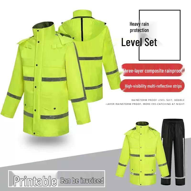 Rainproof Three-Layer Composite Raincoat and Pants Set with Reflective Safety for Traffic Duty