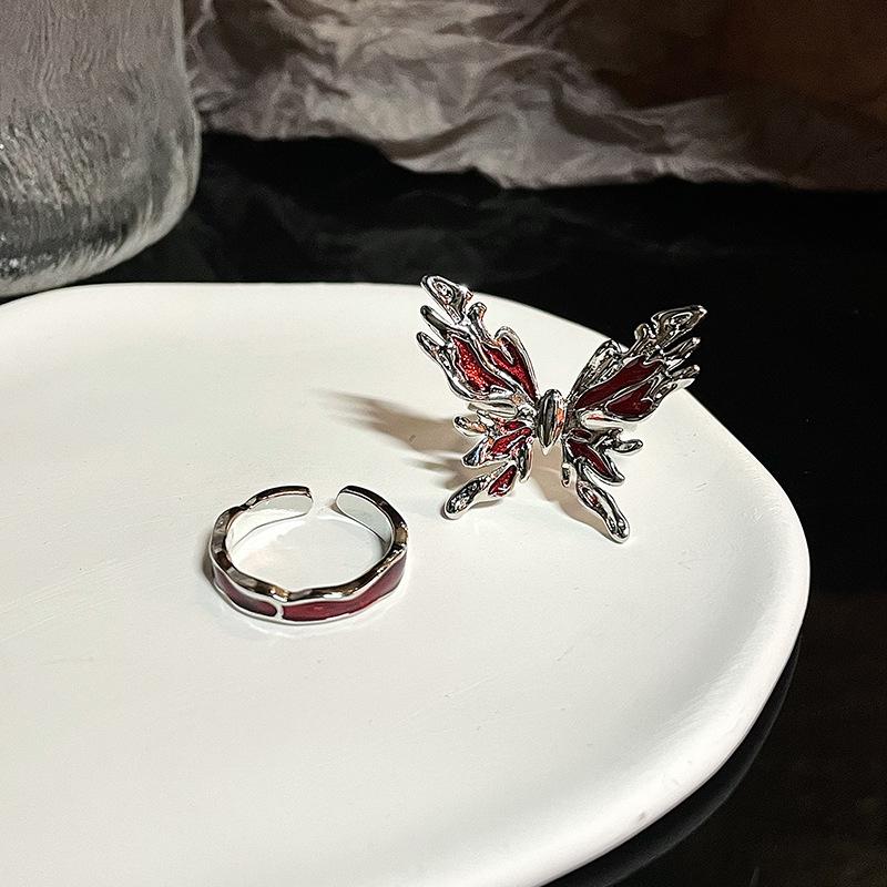Red Butterfly Ring Female Niche Design High-End Light Luxury Ring Opening Adjustable French Personalized Index Finger Ring