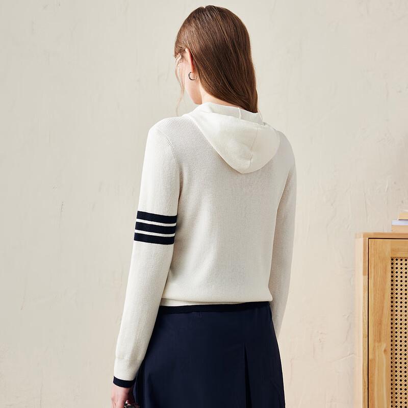 Women's Fine Wool Hooded Striped Thin Knit Cardigan