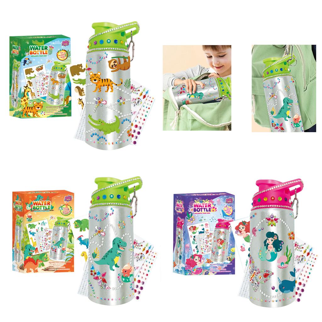 DIY Diamond Water Bottle Dinosaur Thermos with Gems Stickers Metal Vacuum Insulated Mug Birthday Gift for Girls Children