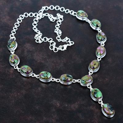 Copper Ruby Zoisite Necklace Gemstone Jewelry 925 Sterling Silver Adjustable Chain Necklace Handmade Necklace Gift for Wife Designer Jewelry