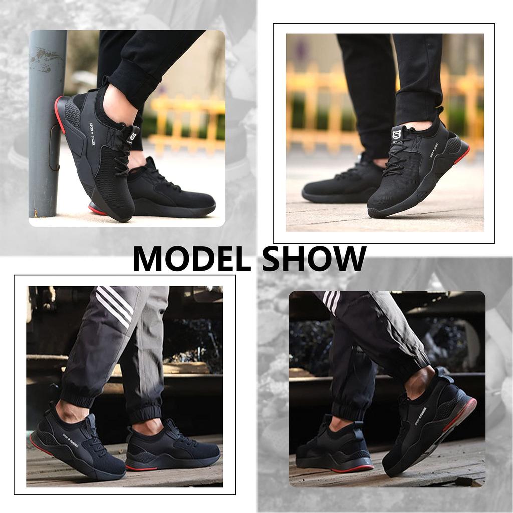 SUADEX Black Safety Work Steel Toe Suitable for Construction Outdoor Work Safety Size Shoes, Shoes, Sneakers, Cap, Breathable, Abrasion-Resistant,