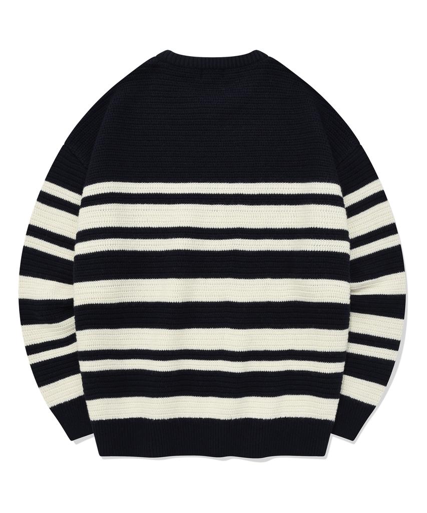 COVERNAT Two-Tone Striped Crew Neck Knit Navy