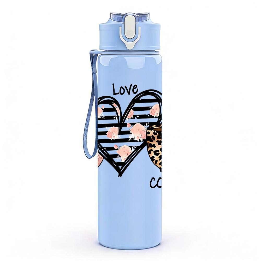 1PC Peace Sign Coffee Cup Heart 750ml Color Plastic Sports Water Bottle Leakproof Flip Straw Lid Suitable for Sports Office Home Use