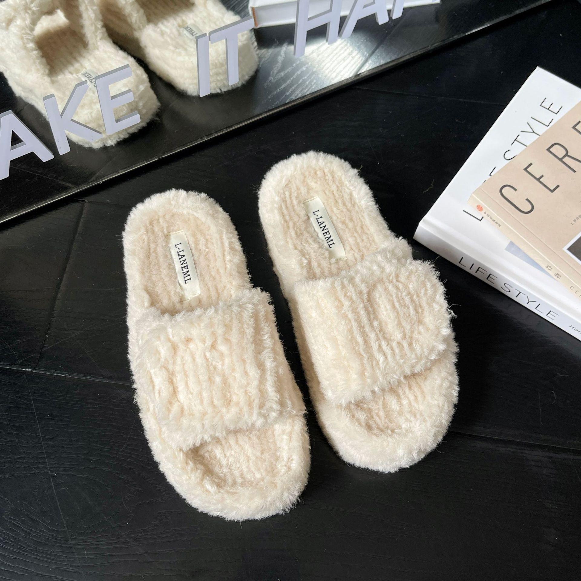 Корейские осенне-зимние новые универсальные теплые хлопковые тапочки 42 хаки — фото 7