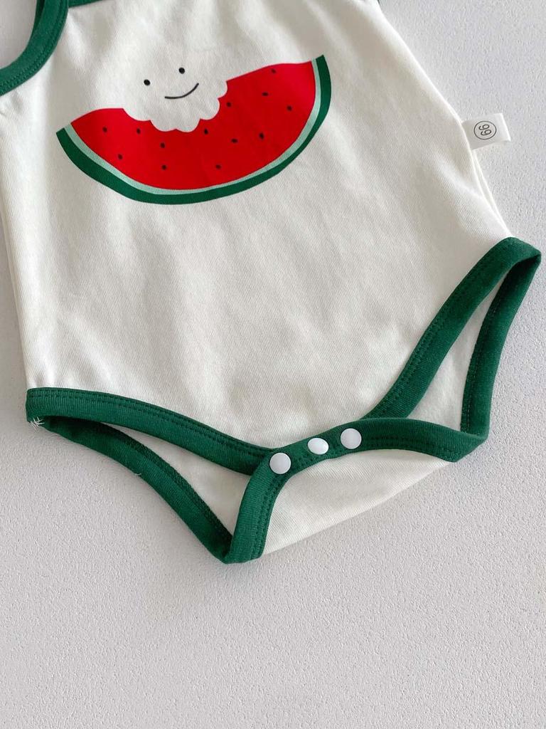 Koreanischer Wassermelonen-Baby-Strampler: Niedlicher, ärmelloser Sommer-Krabbelanzug für Jungen und Mädchen