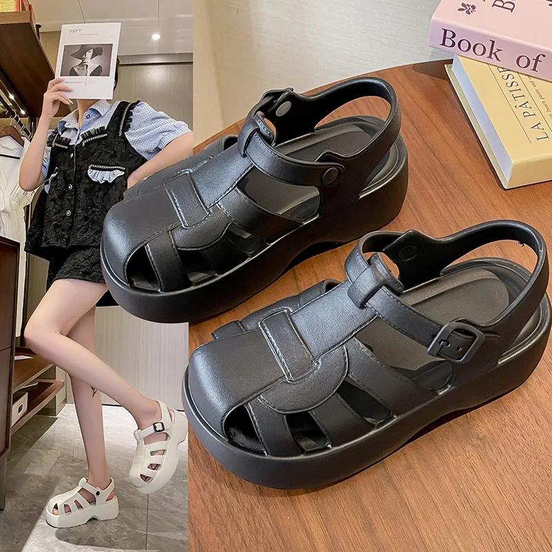 Fashion Baotou Roman Sandals Women's 2024 New Summer Platform Casual Women's Shoes Versatile Retro Hollow EVA Cool Slippers