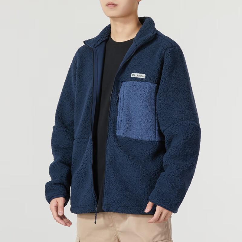 Columbia Color Block Spliced Stand Collar Warm Lamb Fleece Jacket Men Jackets Dark-Blue AE0790-494