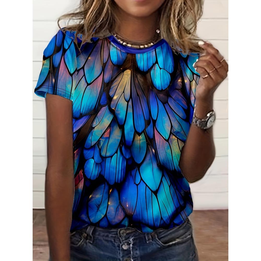 Summer Fashion Peacock Flower 3D Print T-Shirts Women Casual Short Sleeve Streetwear Round Neck