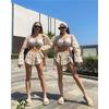 European And American Loose Long Sleeved Women's Printed Casual Commuter Lace Up Pajamas High Waist Shorts Suit