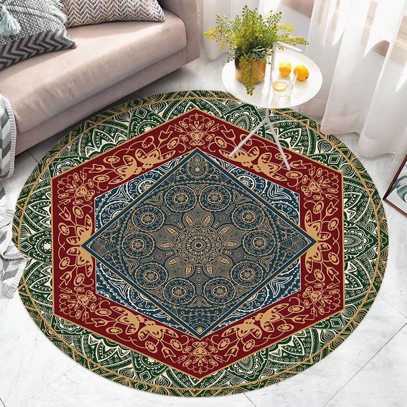 Alfombras redondas para sala de estar, decoración del hogar de área grande Floral Vintage, arte exótico IG bohemio de lujo, alfombras suaves de poliéster para dormitorio