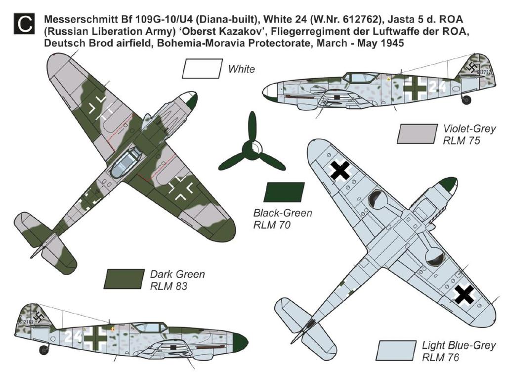 Mark I 1/144 Bf109G-10 „Späte Gustav“ (2 Kits) Plastikmodellbausatz MKM 144072N (Flugzeug)