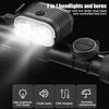 2-in-1 Bike Headlight Horn Waterproof Bicycle Front Light Bicycle LED Headlight  Night Riding