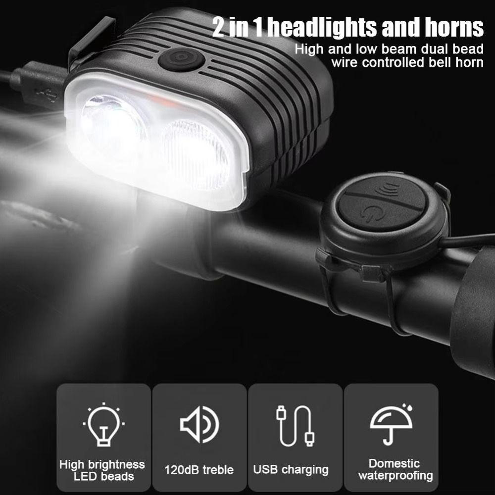 Dual Light Source Bike Headlight Horn Waterproof Bicycle Front Light Bicycle LED Headlight  Cycling